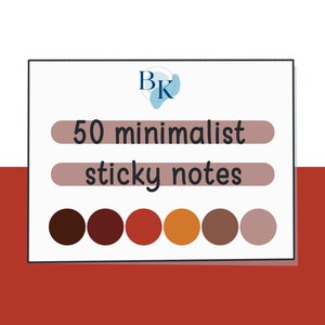 Könnte beinhalten: Ein Set mit 50 minimalistischen Haftnotizen in verschiedenen Erdtönen, darunter Braun, Rot, Orange und Beige. Die Notizen sind in einer Reihe angeordnet, wobei die Farben allmählich von dunkel zu hell übergehen. Der Text "50 minimalist sticky notes" wird über den Notizen angezeigt.