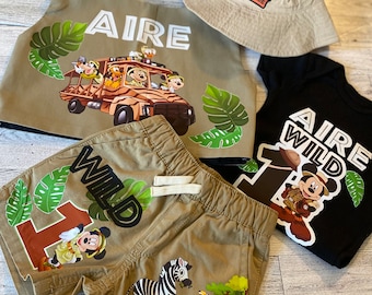 Personalized Safari Outfit jungle theme outfit Safari wild one birthday outfit Wild one custom shirt Born to be wild birthday party Mickey