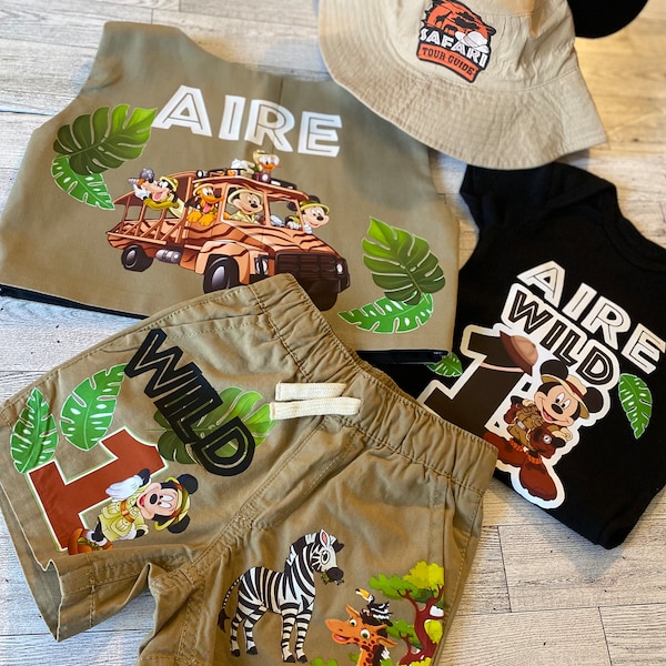 Personalized Safari Outfit jungle theme outfit Safari wild one birthday outfit Wild one custom shirt Born to be wild birthday party Mickey