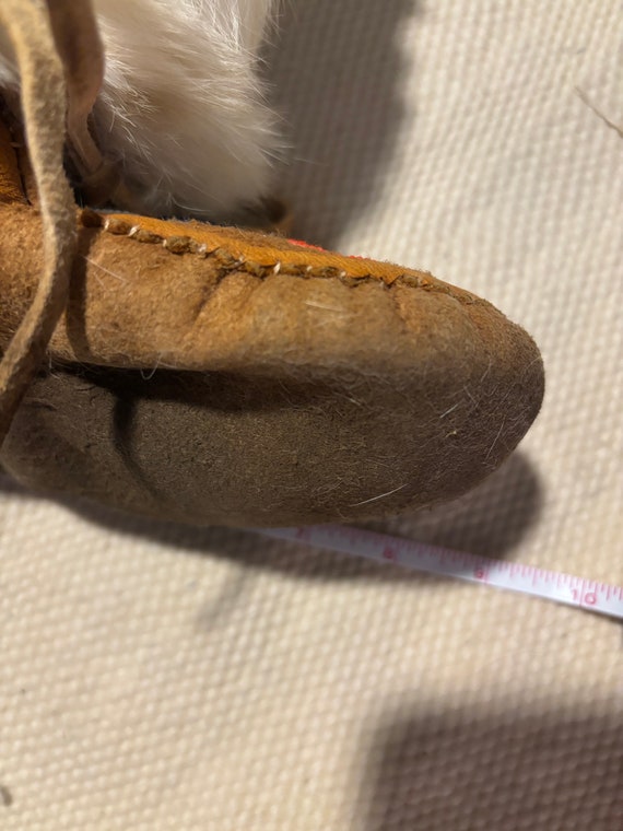 Vintage Mukluk Boots Suede Beaded Rabbit Fur Hand… - image 7