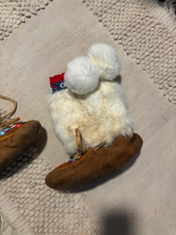 Vintage Mukluk Boots Suede Beaded Rabbit Fur Hand… - image 3
