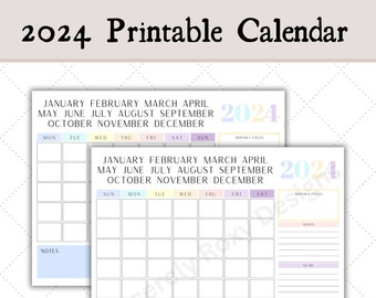 Undated 2024 Monthly Calendar Printable PDF
