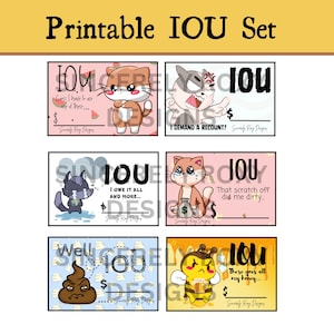 Cute IOU Slip Placeholders PRINTABLE Set of 6 Etsy
