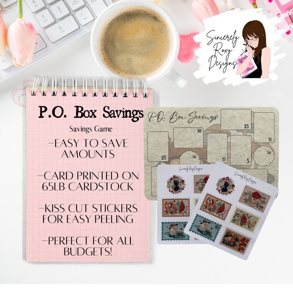 Sticker Money Savings Challenge Tracker for all budgets l Postage Stamp Theme l PO Box