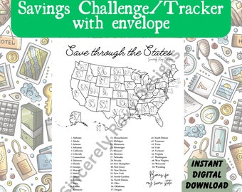 Sinking Funds Savings Challenge Printable PDF Tracker with cash envelope l Save through the States