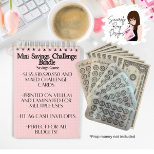 Money Mini Savings Challenges Bundle A6 l Laminated Savings Tracker Card set