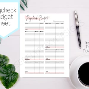 Paycheck Budget Worksheet, printable PDF