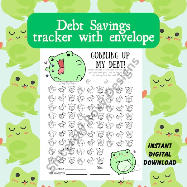 Pay off Debt Savings challenge printable, Debt Payoff Tracker, Gobbling up my Debt, Instant Download with cash envelope, PDF