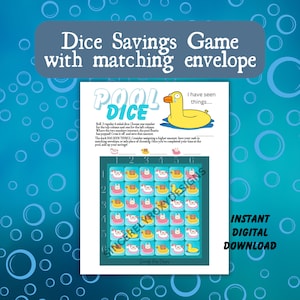 Pool Dice Savings Game Printable PDF with envelope