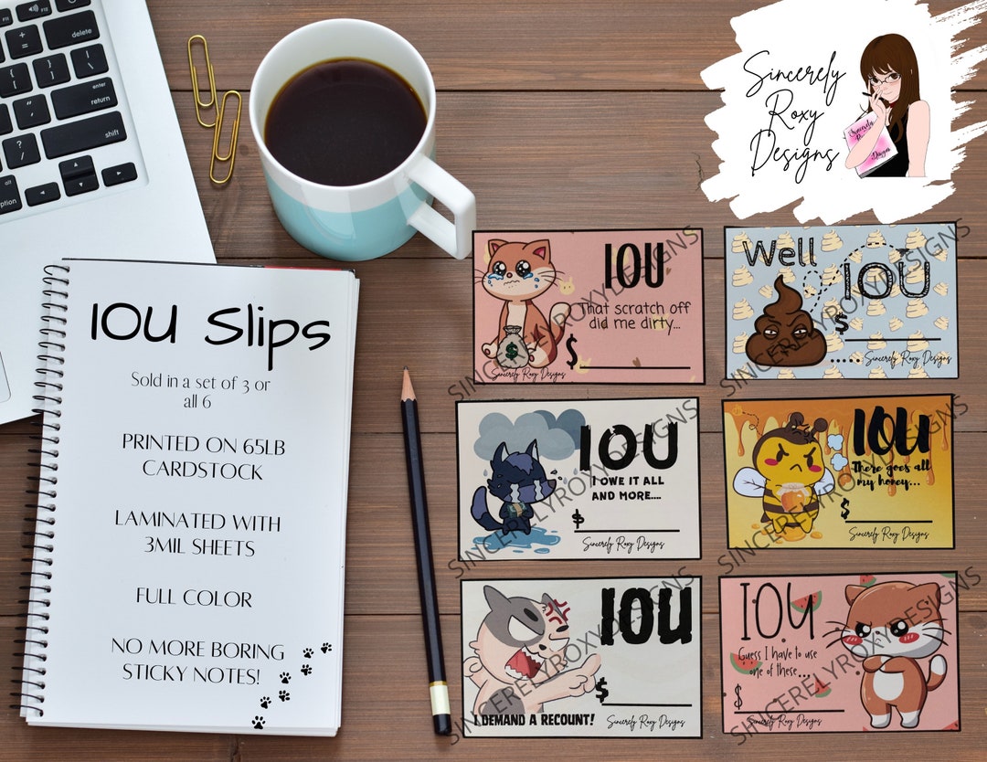 Iou slip placeholders i owe you cards for cash envelopes etsy