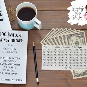 100 Envelope Savings Challenge Laminated Card Tracker