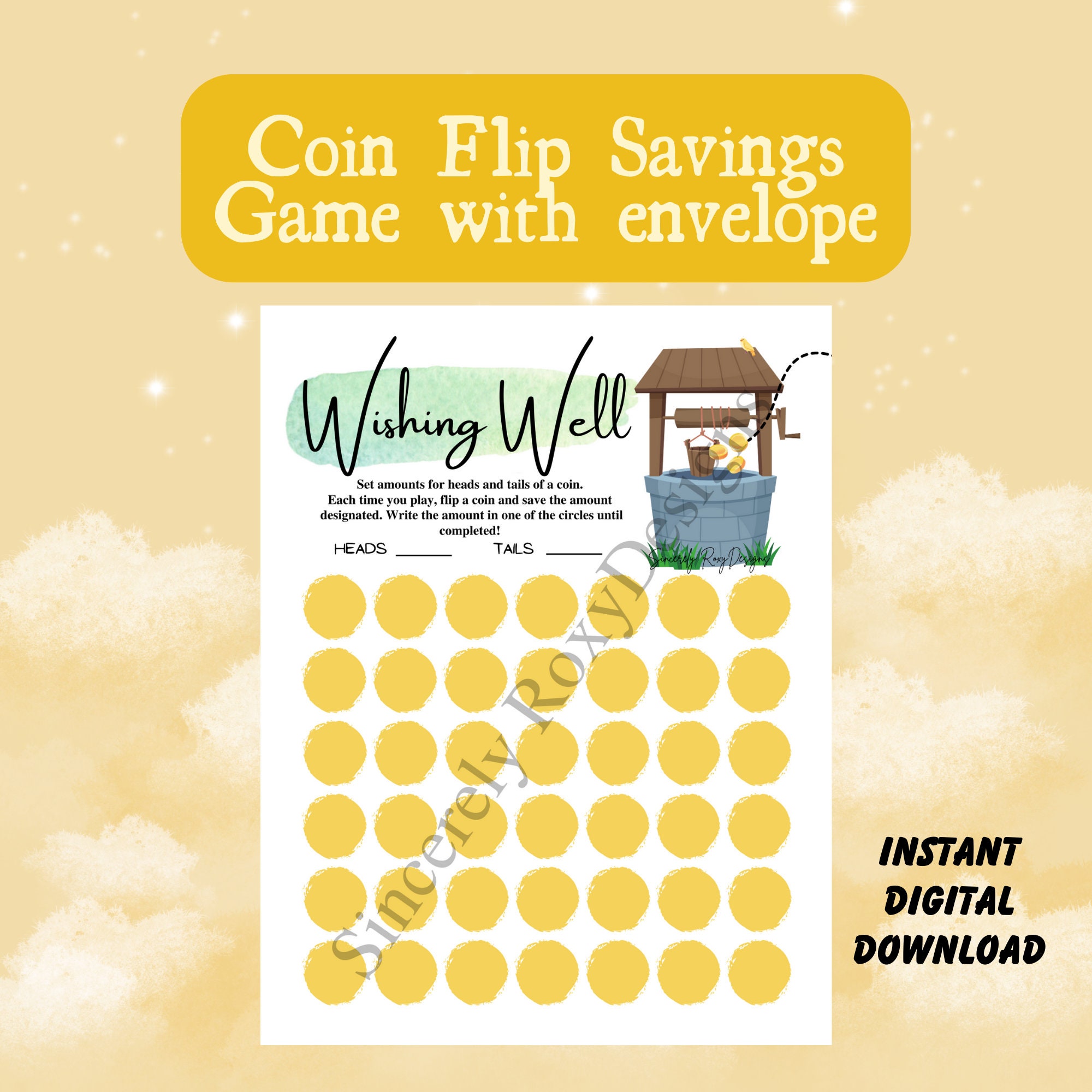 Wishing Well Coin Flip Savings Challenge With Envelope PDF - Etsy
