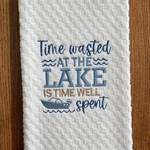 Lake Life  Kitchen Dish Towel | Embroidered Large Kitchen Dish Towel  | Summer Kitchen Towel | Cabin Dish Towel| Lake House Towel