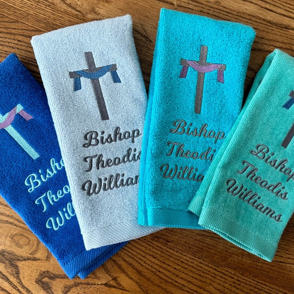 Religious Cross  Fingertip Towel | Personalized Pastor Embroidered Fingertip Towel | Clergy Towel| Pulpit Towel