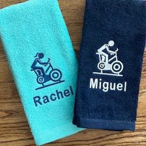 Personalized Indoor Cycling Towel |  Indoor Bike Hand Towel| Embroidered Plush Velour Hand Towel | Exercise Bike Gym Towel |Spin Class Towel