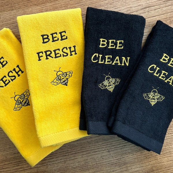 Bee Design Fingertip Hand Towel| BEE Clean Hand Towel| Bee Theme Bathroom Towel | Plush Velour  Fingertip Hand Towel 11"X18"