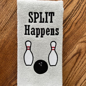 Funny Bowling Towel |  "Split Happens" Funny Bowling Towel| Customized 11"x18" Velour Plush Bowling Towels