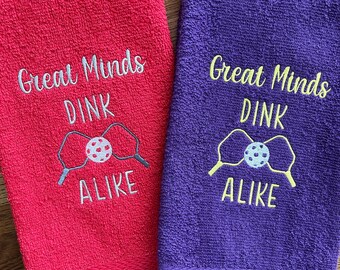Pickleball Hand Towel | Pickle Ball Sweat Towel | "Great Minds DINK Alike" Pickleball Sweat Towel 15"x25"| Funny Sports Towel
