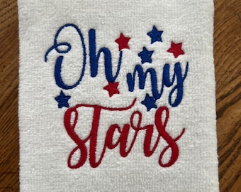 Patriotic RWB Fingertip Towel 11&quot;x18&quot; | Oh My Stars Bath Hand Towel| Guest Bathroom Patriotic Fingertip Towel | 4th of July Fingertip Towel
