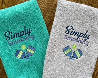 Embroidered Pickleball Hand Towel: "Simply Smashing" Cotton Sweat Towel (15"x25")