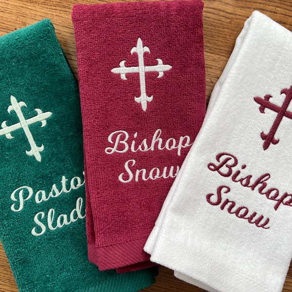 Religious Cross  Fingertip Towel | Personalized Pastor Embroidered Fingertip Towel | Pulpit Towel| Clergy Towel