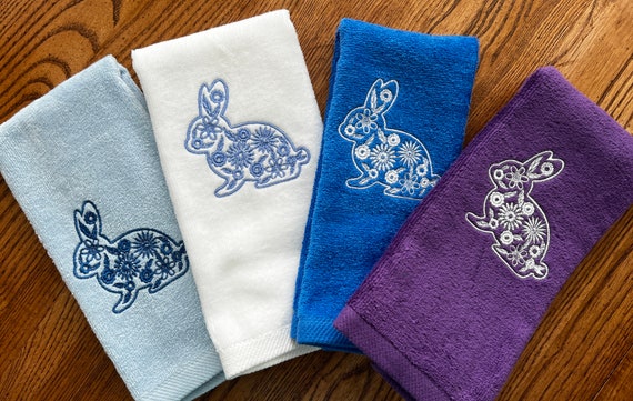 Floral Bunny Easter Fingertip Hand Towel Happy Easter Hand Towels