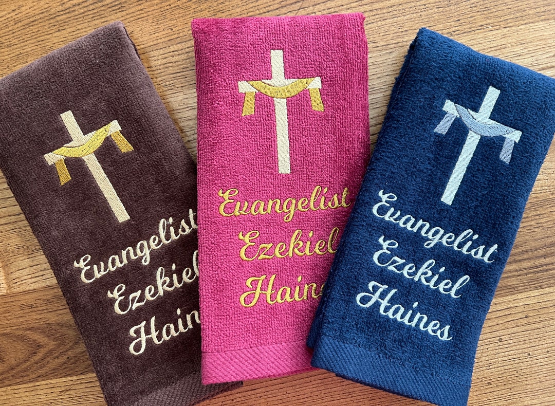 Religious Cross Fingertip Towel Personalized Pastor Embroidered Fingertip Towel Baptism Towel