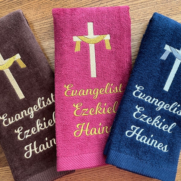 Religious Cross  Fingertip Towel | Personalized Pastor Embroidered Fingertip Towel | Clergy Towel| Easter Hand Towel