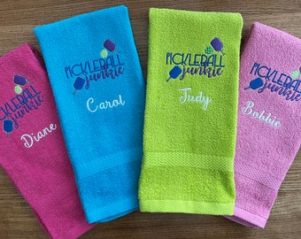 Embroidered Pickleball Hand Towel | "Pickleball Junkie" Design (15"x25")