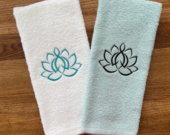 Embroidered Lotus Flower Hand Towel: Personalized Yoga Workout Gift