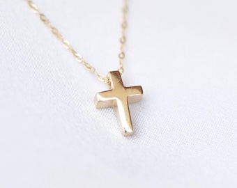 14k Gold Tiny Cross Necklace: Delicate Charm Choker