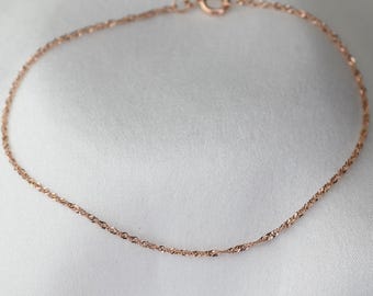 14k Rose Gold Bracelet: Delicate 1.1mm Singapore Chain