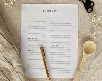 GROCERY LIST Printable - Instant Grocery List - Digital Download - Printable Grocery List - Minimalist Grocery List - Shopping List Print