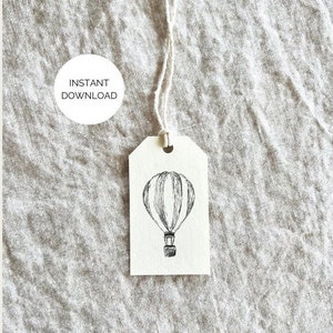 Etiqueta de presente BALÃO - Download digital - Download instantâneo - Arte com balão de ar quente - Etiqueta de presente para bebê feita à mão - Etiqueta de chá de bebê Chá de bebê vintage