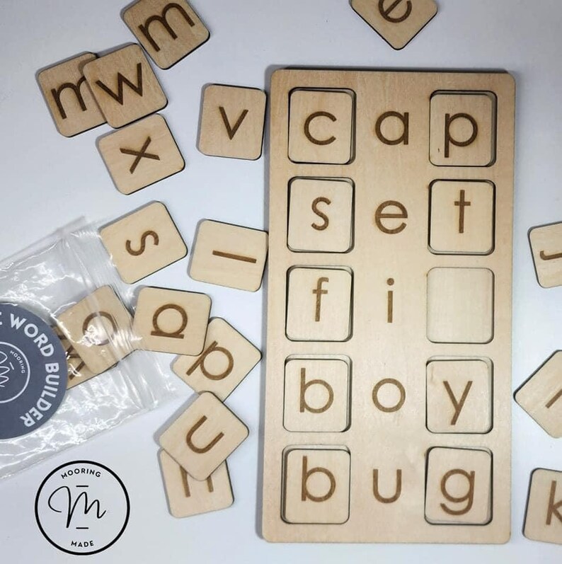 Kids Wooden Montessori Spelling Game CVC Word Builder Homeschool Tool