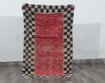 Alfombra bereber de lana roja vintage - Alfombra marroquí hecha a mano
