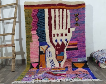 Mehrfarbiger Teppich , Beni Ourain Teppich , Beni Ourain Teppich , Handgemachter Teppich , Marokkanischer Berber Teppich , Traditioneller marokkanischer Teppich