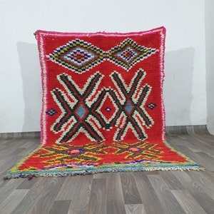 7.8x4.5 FT Vintage hecho a mano tribal-rojo marroquí alfombra-decoración minimalista estética-alfombra de lana-marroquí alfombra colorida corredor