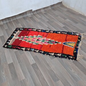 Alfombra bereber hecha a mano: lana y algodón con formas geométricas coloridas (tejido plano)