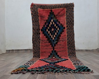 Tapete berbere marroquino vintage: lã feita à mão, 7 x 2 pés