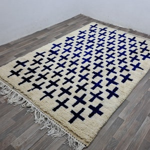 BLUE OCEAN RUG, Amazing Abstract Area Rug For Your Living Room, Handmade Form Royal Blue Wool of Sheep, Inspired From Berber Nomadic Tribes