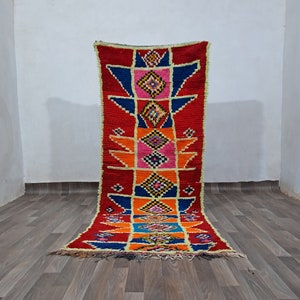 Moroccan rug red runner 8X3 Feet Vintage rug , Handmade rug ,Hallway rug , Vintage Moroccan rug , Long rug