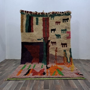 Colorful Moroccan Wool Rug: Hand-Knotted Berber Carpet