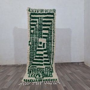 Custom Boujad Rug: Handmade Moroccan Wool Abstract Green Carpet