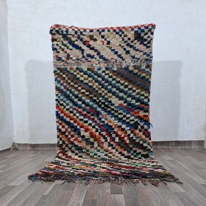 Checkered runner rug,8X4 Ft COLORFUL runner, Berber Checker, Hallway runner rug, Checkerboard Moroccan Rug, Entryway rug