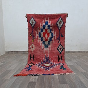 Handmade Red Moroccan Runner Rug: Vintage Bohemian Azilal Carpet