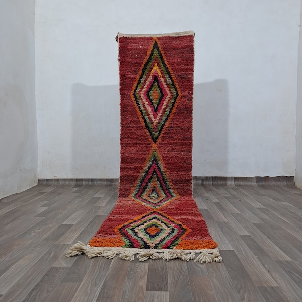 Red Moroccan runner rug, Geometric Runner Rug, Hallway Runner rug, Stair rug, Abstract Red runner, Bohemian rug