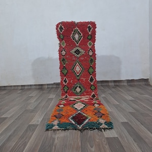Alfombra de entrada marroquí 7X1 Ft Alfombra marroquí vintage - Alfombra bereber hecha a mano - Alfombra bereber vintage - Alfombra de corredor rojo