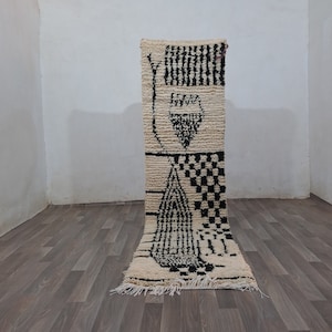 Custom Moroccan Runner Rug , Beni Ourain Rug Runner , Bespoke Berber Hallway Carpet Made to Order