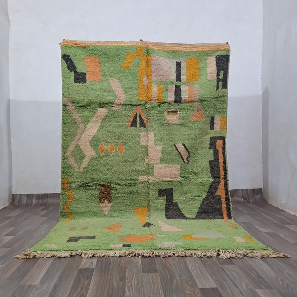 Moroccan rug Green Wool ,Wool Green Rug  , Moroccan Wool rug , Custom rug , Handmade Wool rug , Beni ourain rug , Handwoven  Wool Rug,